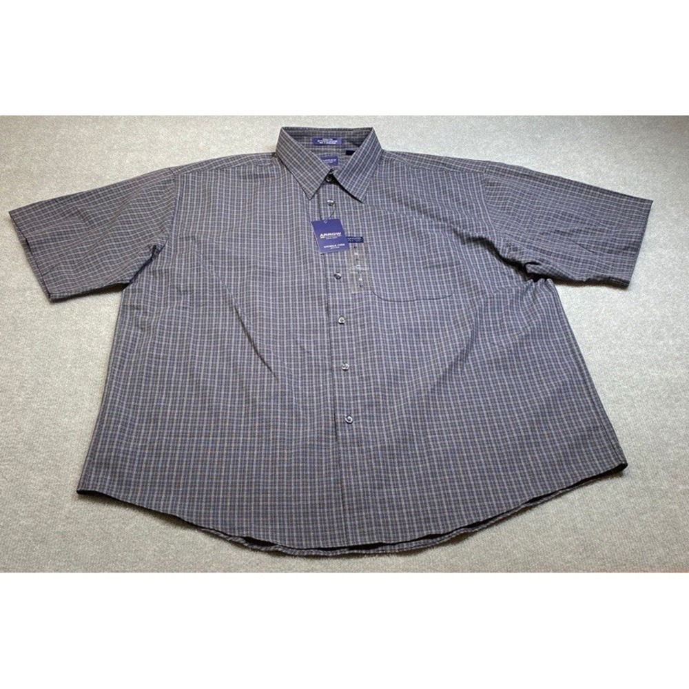 NWT Arrow Button Up Shirt Men XL Navy Blue Grid Short Sleeve Wrinkle Free Office